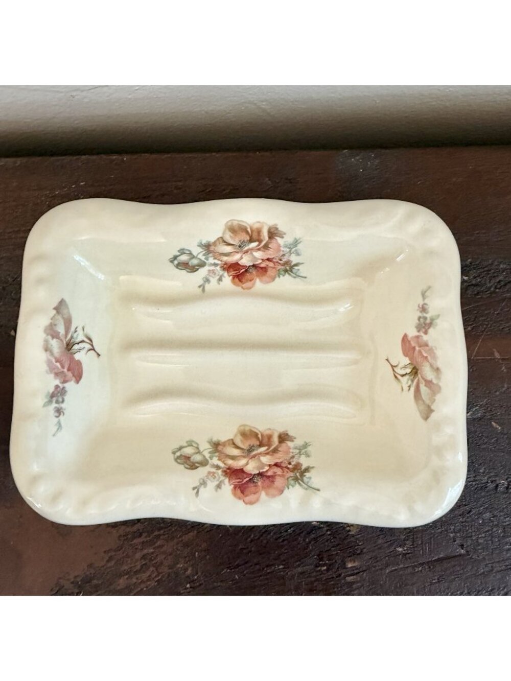 Vintage Athena California Floral Ceramic Soap Dish Cottagecore Bathroom Decor